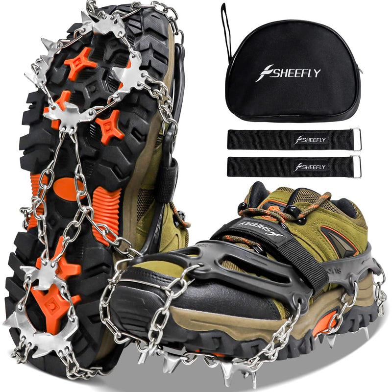 SHEEFLY Crampons Ice Cleats Traction,19 Spikes Snow Grips Ice Grippers Traction Anti-Slip Stainless Steel Spikes for Shoes and Boot，Microspikes for Running,Hiking，Climbing,Fishing,Running Black Large(US:8-11) - BeesActive Australia