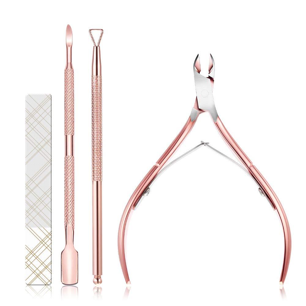 4PC Cuticle Trimmer And Cuticle Pusher, Cuticle Remover Set & Glass Nail File For Nail Care, Cuticle Pusher And Cutter, Nail Clipper Nipper Manicure & Pedicure Tools For Ingrown Fingernails Toenails - BeesActive Australia