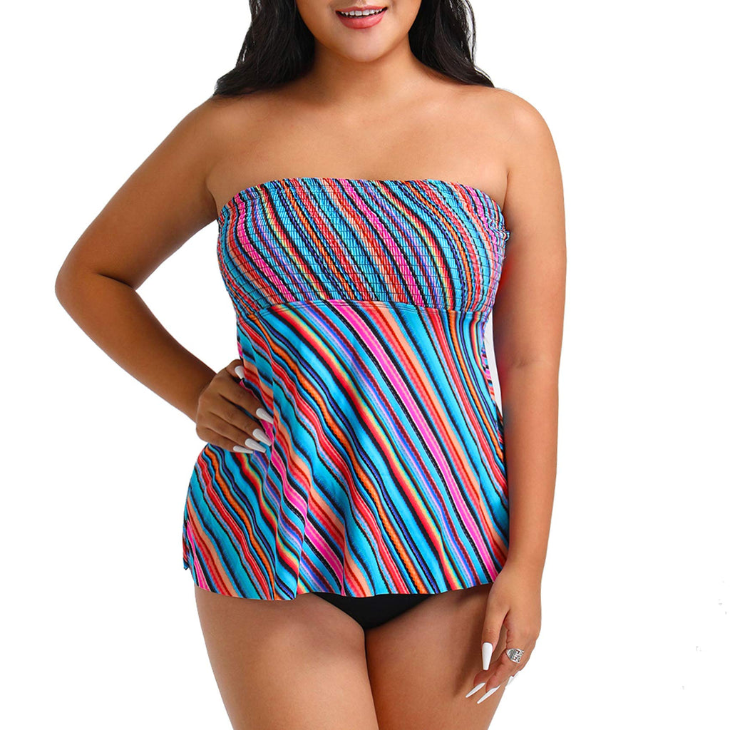 FULLFITALL Women's Plus Size Tankini Bandeau Swimsuit Two Piece Bathing Suit Tummy Control Swimwear with Shorts Tk210536-004 24 Plus - BeesActive Australia