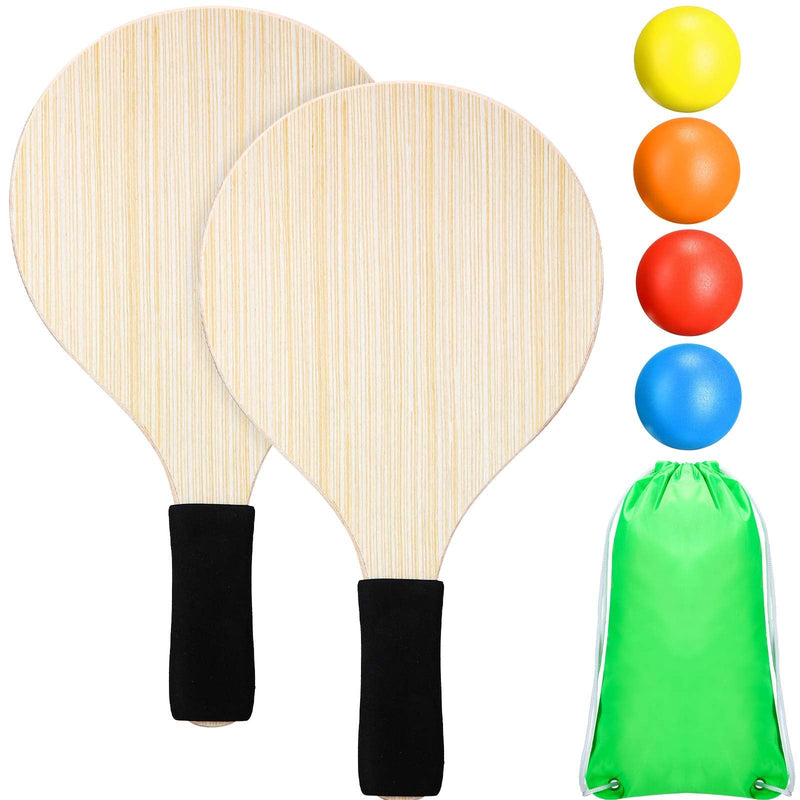 Skylety 7 Pieces Paddle Game Set, Includes 2 Pieces Beach Paddle Rackets, 4 Pieces Paddle Balls and 1 Pieces Storage Bag for Kids and Adults Paddles Ball Game - BeesActive Australia