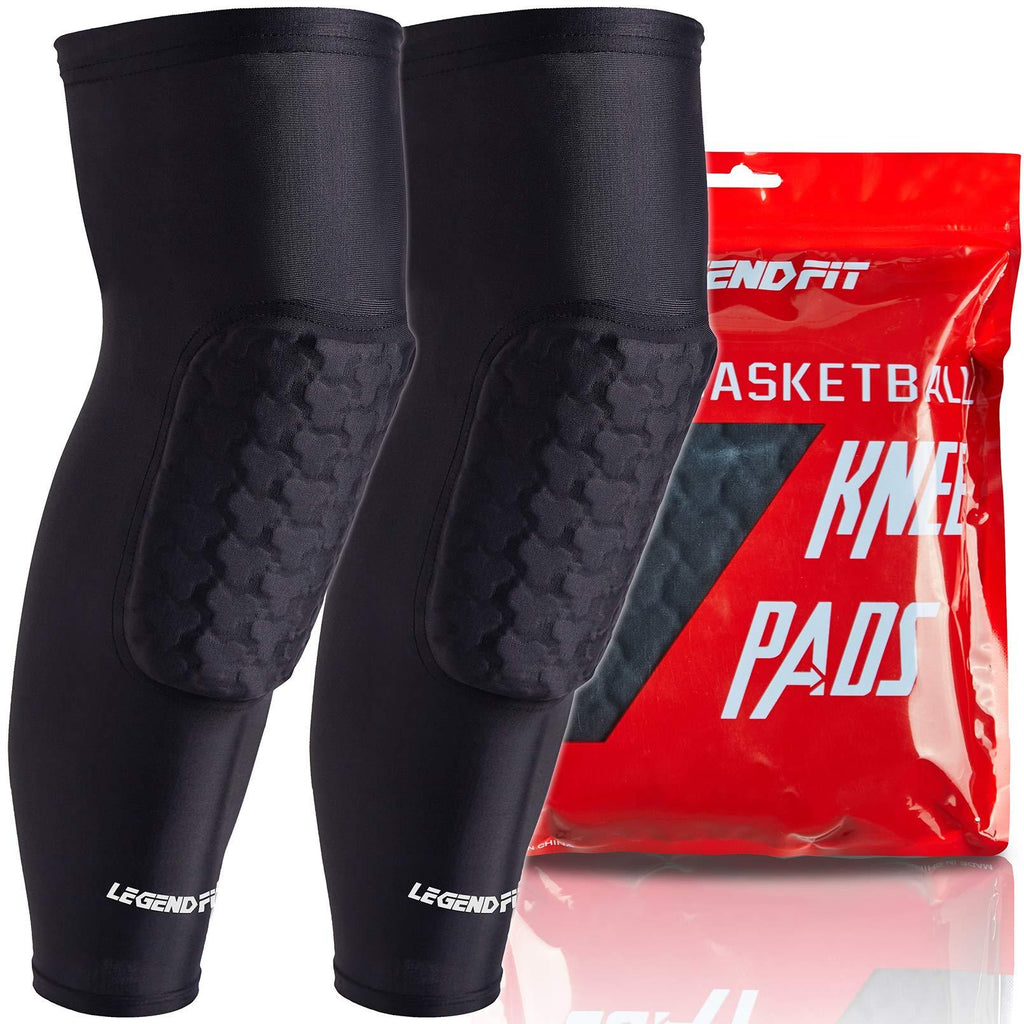 Legendfit Basketball Knee Pads for Kids Youth Adults Protective Padded Compression Long Leg Sleeves Sports Gear for Volleyball Baseball Football Wrestling 1 Pair Black Large - BeesActive Australia