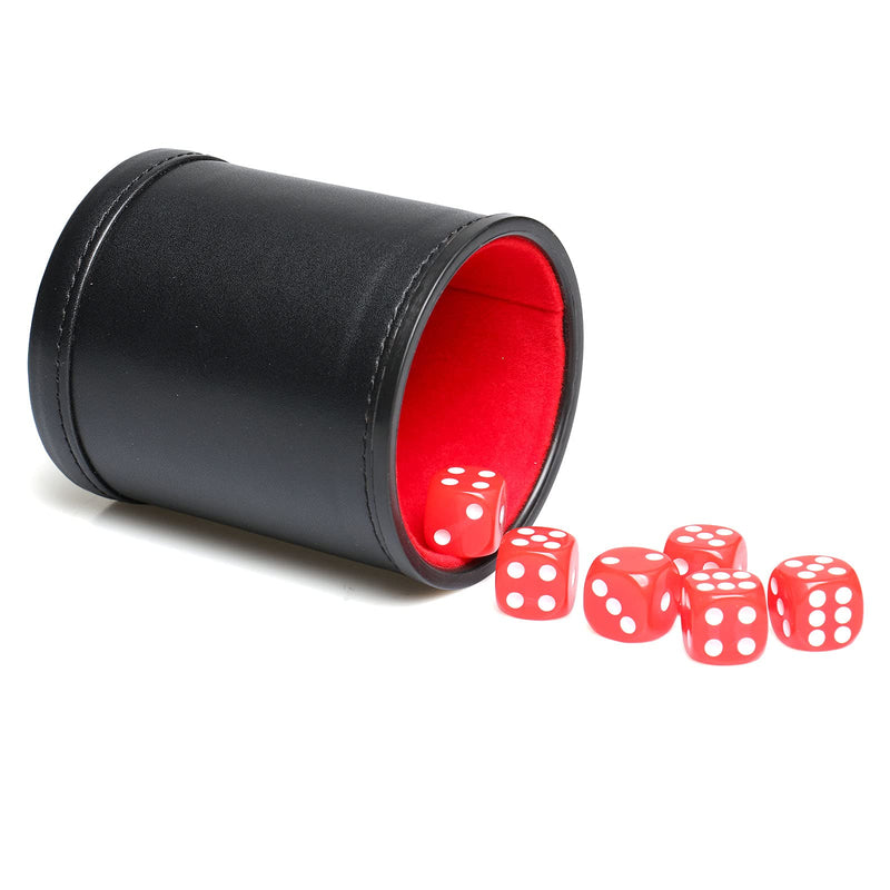 RERIVER Leather Dice Cup Set Red Felt Lining Quiet Dice Shaker Cup with 6 Red Standard Dot Dice for Farkle Yahtzee Games, 1 Pack Red1 - BeesActive Australia