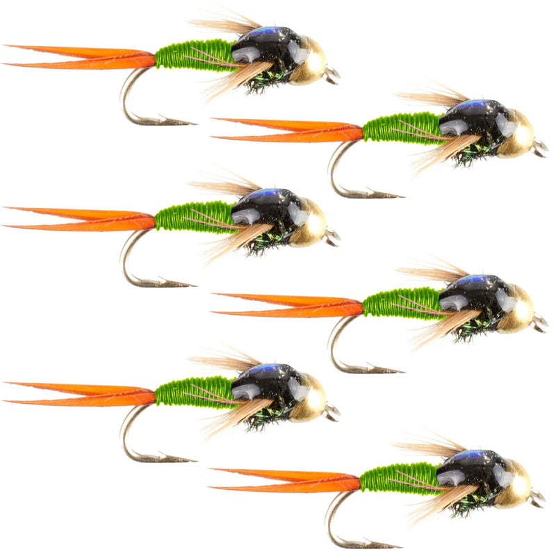 The Fly Fishing Place Bead Head Chartreuse Copper John Nymph Fly Fishing Flies - Set of 6 Flies Hook Size 14 - BeesActive Australia