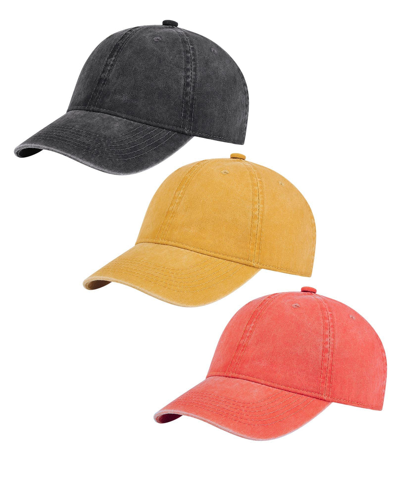 AOSMI 3 Pack Vintage Washed Cotton Adjustable Baseball Caps for Men Women Unstructured Low Profile Plain Classic Dad Hat Black-orange-yellow - BeesActive Australia