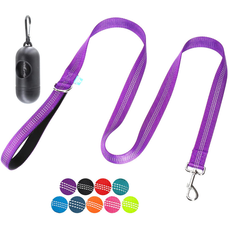 BAAPET 5 Feet Nylon Dog Leash with Triple Reflective Threads and Comfortable Padded Handle for Walking, Training Lead Small Puppy, Medium and Large Dogs Medium/Large (1.0'' x 5 FT) Purple - BeesActive Australia
