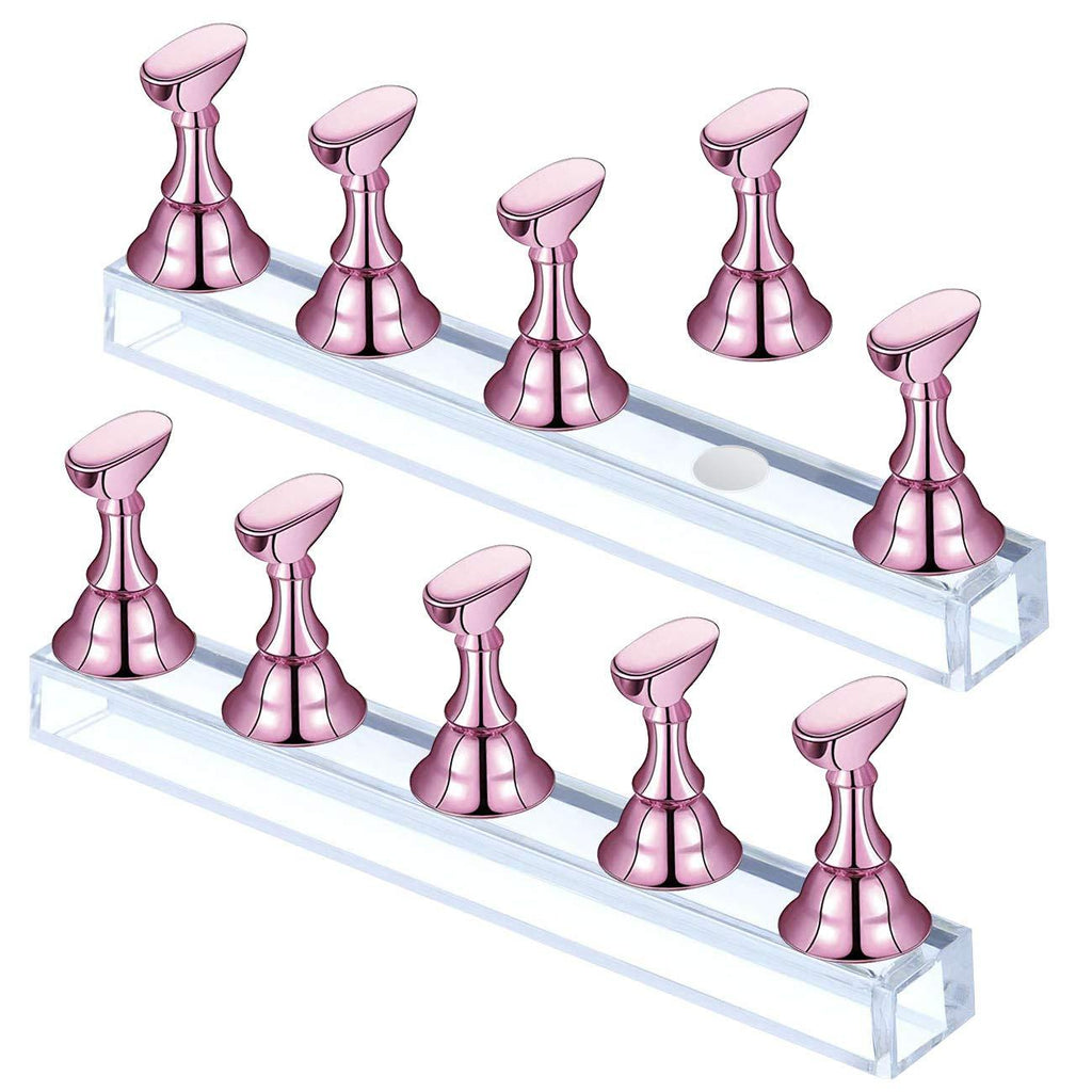 2 Set Pink Acrylic Nail Art Display Stand Magnetic Nail Tips Practice Holder Stand DIY Display Stands for False Nail Tip Manicure Tool Home Salon (Pink) - BeesActive Australia