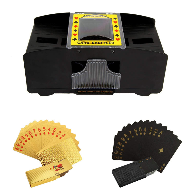 Talent Star Electric Shuffler 2 Decks ，Battery Operated Poker Shuffles Automatic Machine with Golden/Black Cards for Home Card Games, Poker, Rummy, Blackjack，UNO - BeesActive Australia