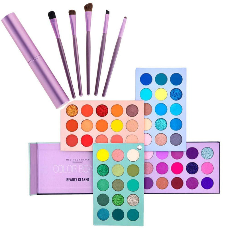 Makeup Set 60 Color Eyeshadow Palette & 5pcs Makeup Brushes Kit, 4 in 1 Board High Pigmented Glitter Matte Eye Shadow Rotation Pearlescent Nude Eyes Cosmetic Makeup Palette with Makeup Brush Set - BeesActive Australia