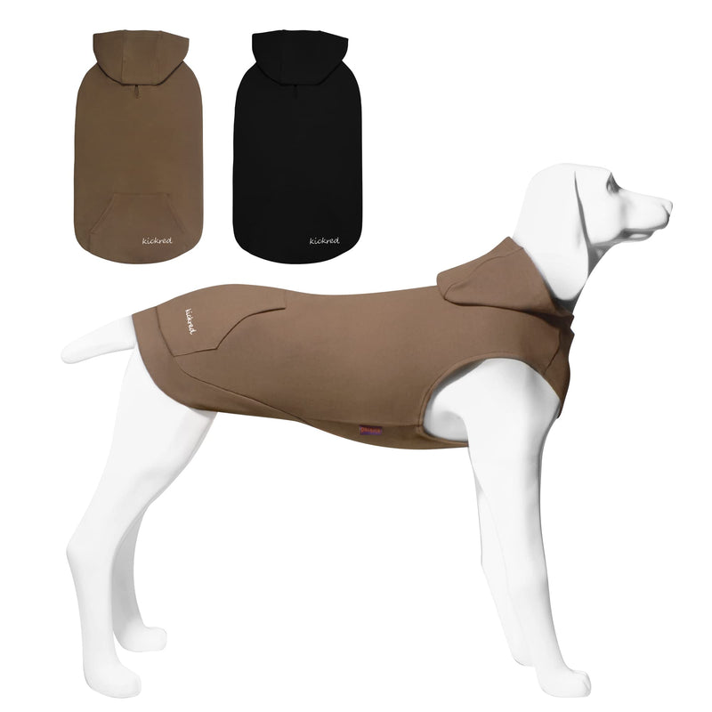 Kickred 2 Pieces Dog Hoodie Sweaters, Spring Dog Vest Sweatshirt with Hat & Pocket & Leash Hole, Basic Pet Clothes Hoodies for Small Medium Large Dogs L Black & Brown/Sleeveless - BeesActive Australia