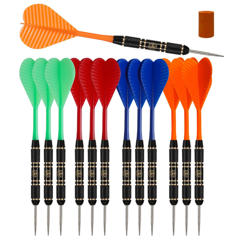 SHOT TAKER CO. EST. 2017 Steel Tip Darts Set |12 pc Bar Darts; 3 of Each Color; Perfect Fun Darts for 4 Players Throwing Metal Tip On Dartboard in Family Game Room, Man Cave 20g Black Brass - BeesActive Australia