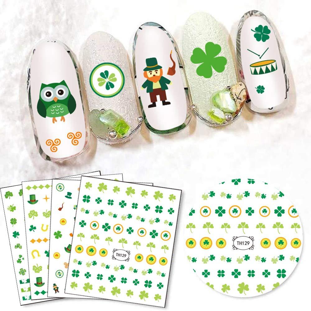 Macute St Patricks Nail Stickers Set of 4 Sheets St. Patrick’s Day Nail Art Decoration Decals 3D Self Adhesive Shamrock Nail Decals Nail Art Stickers for Women Girls Kids St Patrick's Day Nail Decor - BeesActive Australia