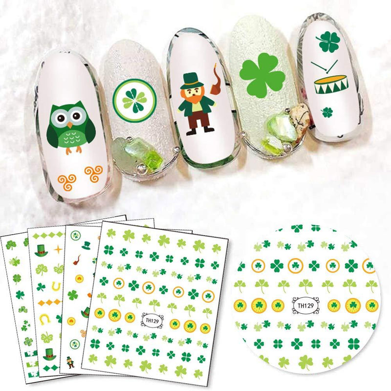 Macute St Patricks Nail Stickers Set of 4 Sheets St. Patrick’s Day Nail Art Decoration Decals 3D Self Adhesive Shamrock Nail Decals Nail Art Stickers for Women Girls Kids St Patrick's Day Nail Decor - BeesActive Australia