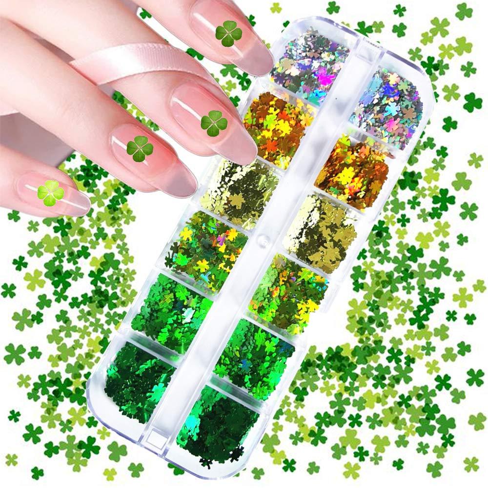 3D Clover Nail Glitter Sequins St. Patrick's Day Nail Art Stickers Decals Laser Clover Glitter for Nails Clover Nail Art Glitters Flakes Acrylic Nails Design Nail Sparkle Glitter for Nail Art Decoration - BeesActive Australia