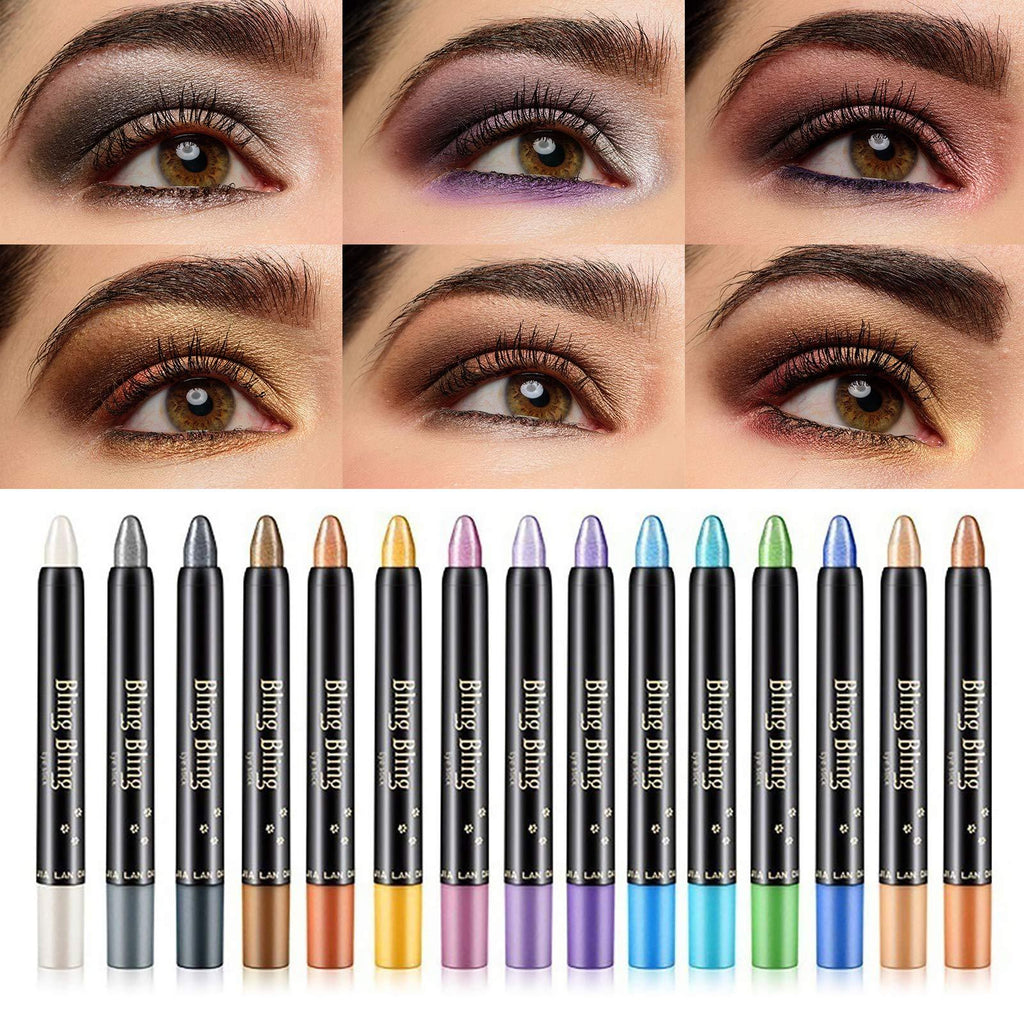 LSxia 15 Colors Glitter Eyeshadow Stick Colorful Set, Shimmer Glitter Pearl Cream Eye-Shadow Stick Eyeshadow Crayon, Shiny Colored Sticks Eyeshadow Pen Eye Makeup, Long Lasting Smooth Eye shadow Stick - BeesActive Australia