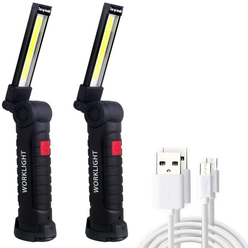 2-Pack Led Work Lights,COB LED Work Light with Magnetic Base & Hanging Hook, 360°Rotate, 5 Modes LED Flashlight for Car Repair, Home, Outdoor Camping and Emergency,2Pcs Charging Cable black - BeesActive Australia