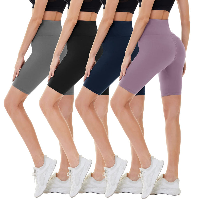 CAMPSNAIL 4 Pack Biker Shorts for Women  8" High Waist Tummy Control Workout Yoga Running Compression Exercise Shorts 1#black/Pink/Dark Grey/Navy, 4 Packs Small-Medium - BeesActive Australia