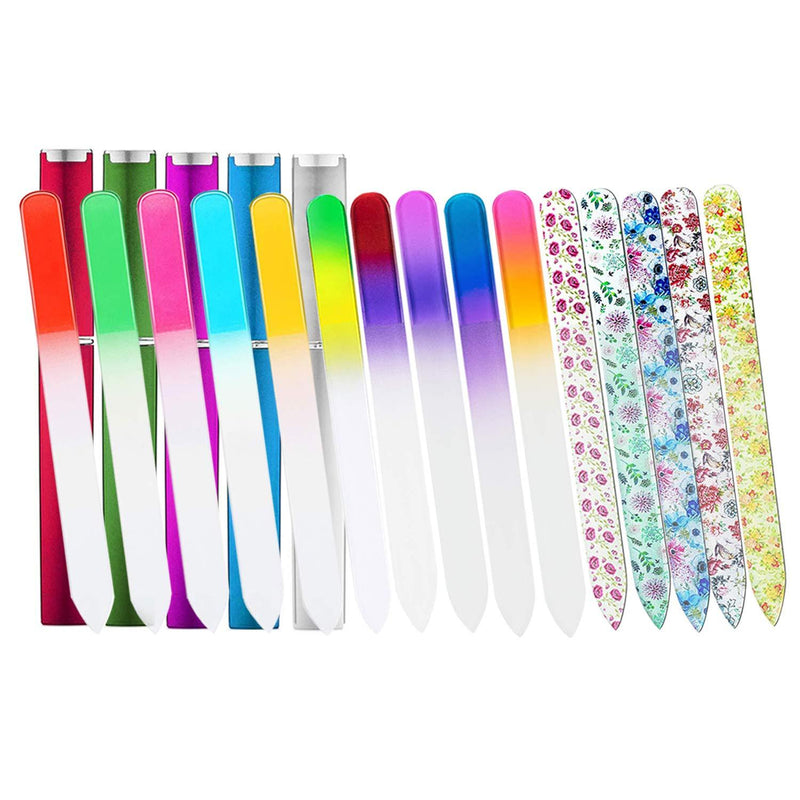 15 Pack Glass Nail File With Hard Case, Crystal Fingernail Files Bulk, Double Sided Finger Nail Files, Professional Manicure Nail Care, Christmas Gifts for Women Girls Multi-Colored-15PCS-With Case - BeesActive Australia