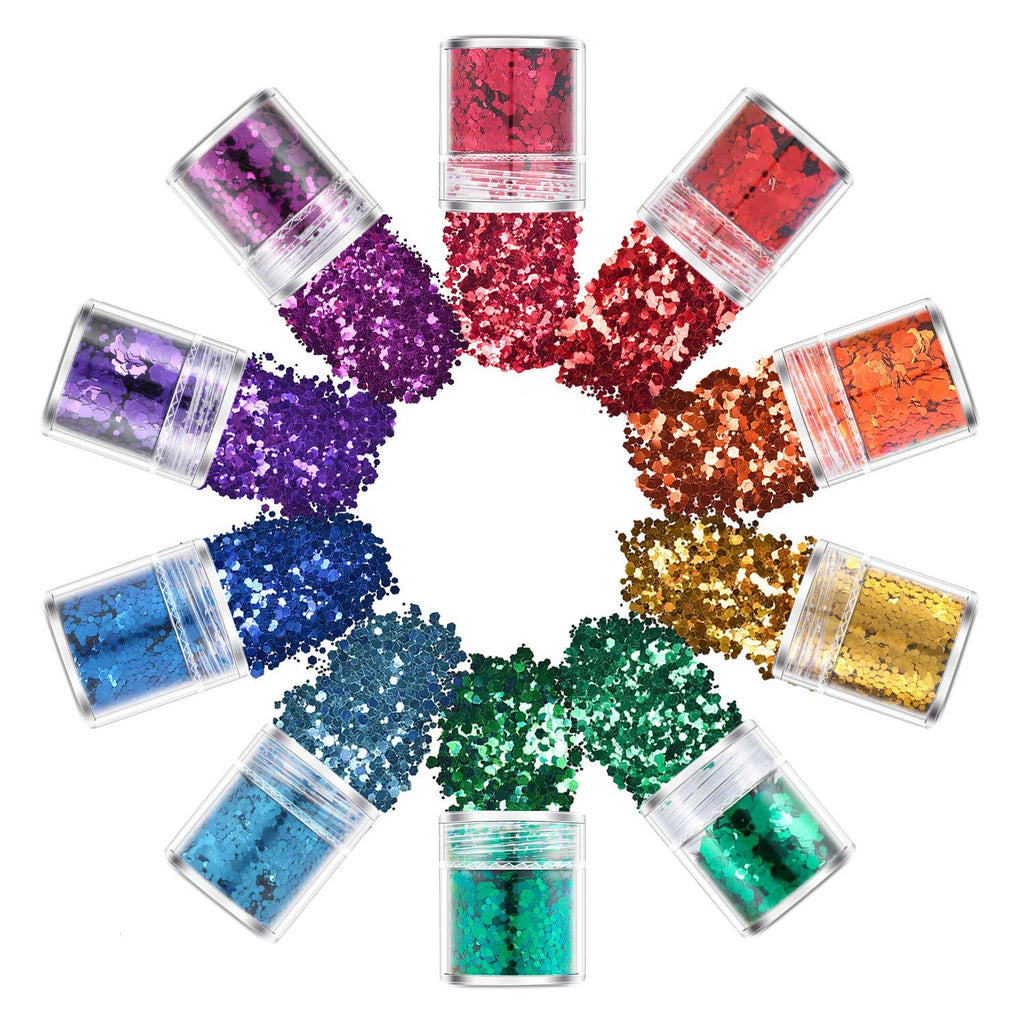 Body Glitter 10 Boxes Rainbow Color Set Holographic Nail Glitter Nail Sequins Festival Nail Art Cosmetic Sequins Resin Glitter for Body Face Hair Make Up Mixed Color Glitters(10 Pcs Chunky) 10 Pcs Chunky - BeesActive Australia