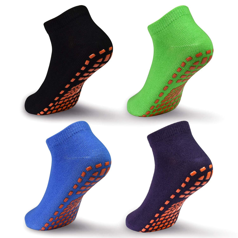 Kids Grips Ankle Socks Non Slip Trampoline Socks Anti-Skid Sticky Indoor Breathable Socks 4 Pairs for Children 2-9 Years 01 Black+dark Purple+blue+green 2-5T - BeesActive Australia