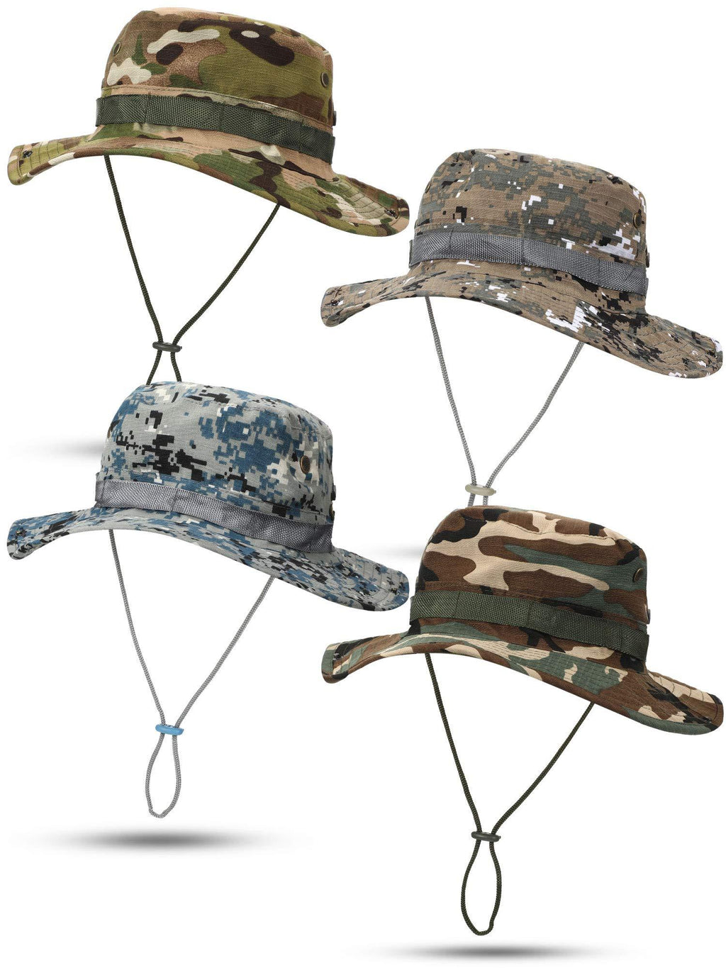 4 Pieces Wide Brim Camo Boonie Hat Fishing Hats Military Boonie Caps Foldable Sun Protection Cap for Men Hunting Fishing Outdoor Beach - BeesActive Australia