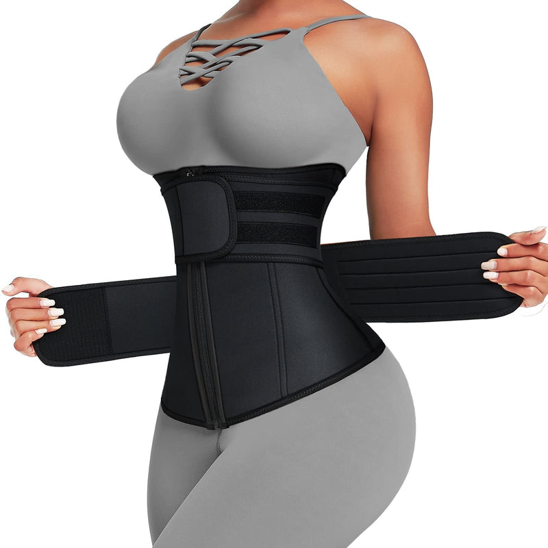 Wonder-Beauty Waist Trainer for Women Plus Size 2 Straps 7 Bones Workout Sauna Trimmer Neoprene Exercise Corset Black 3X-Large - BeesActive Australia