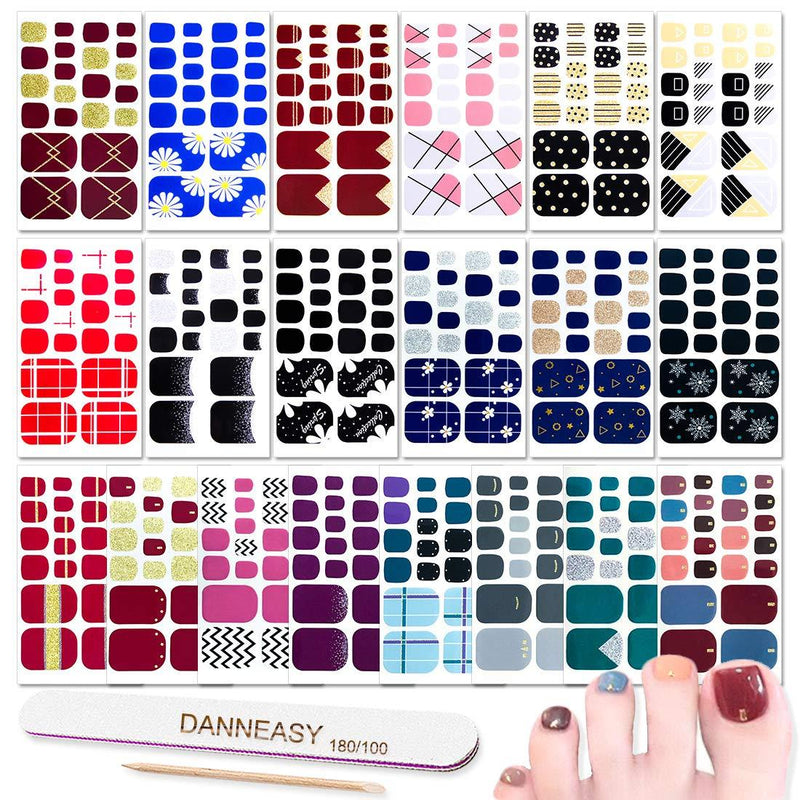 DANNEASY 20 Sheets Adhesive Toe Nail Polish Wraps Strips Decals Glitter Nail Art Stickers Designer Manicure Kit 1Pc Nail File + Wood Cuticle Stick kit 1 - BeesActive Australia