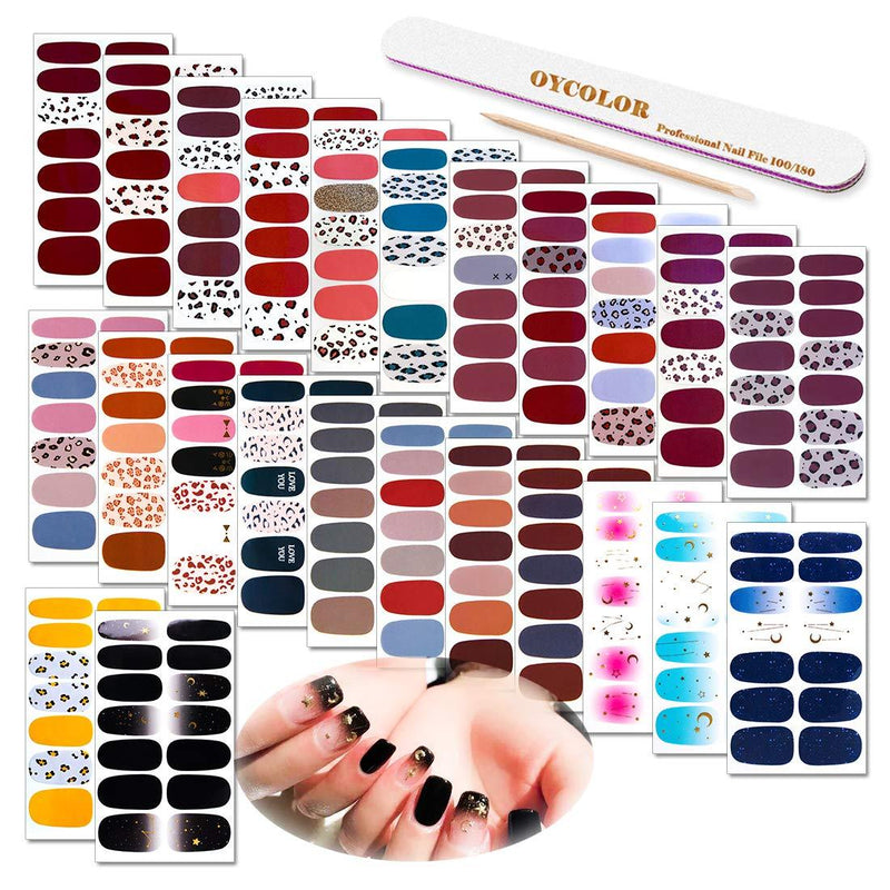 DANNEASY 24 Sheets Adhesive Nail Polish Strips Wraps Glitter Cheetah Nail Art Decals Stickers Manicure Tips For Women 1Pc Nail File + Wood Cuticle Stick kit 3 - BeesActive Australia