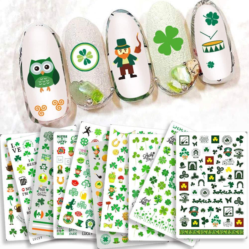 St. Patrick’s Day Nail Stickers Decals 10 Sheets 3D Self-Adhesive Luck of The Irish Self-Adhesive Nail Art Stickers, Shamrock False Nail Decals Manicure Nail Tip Decoration - BeesActive Australia