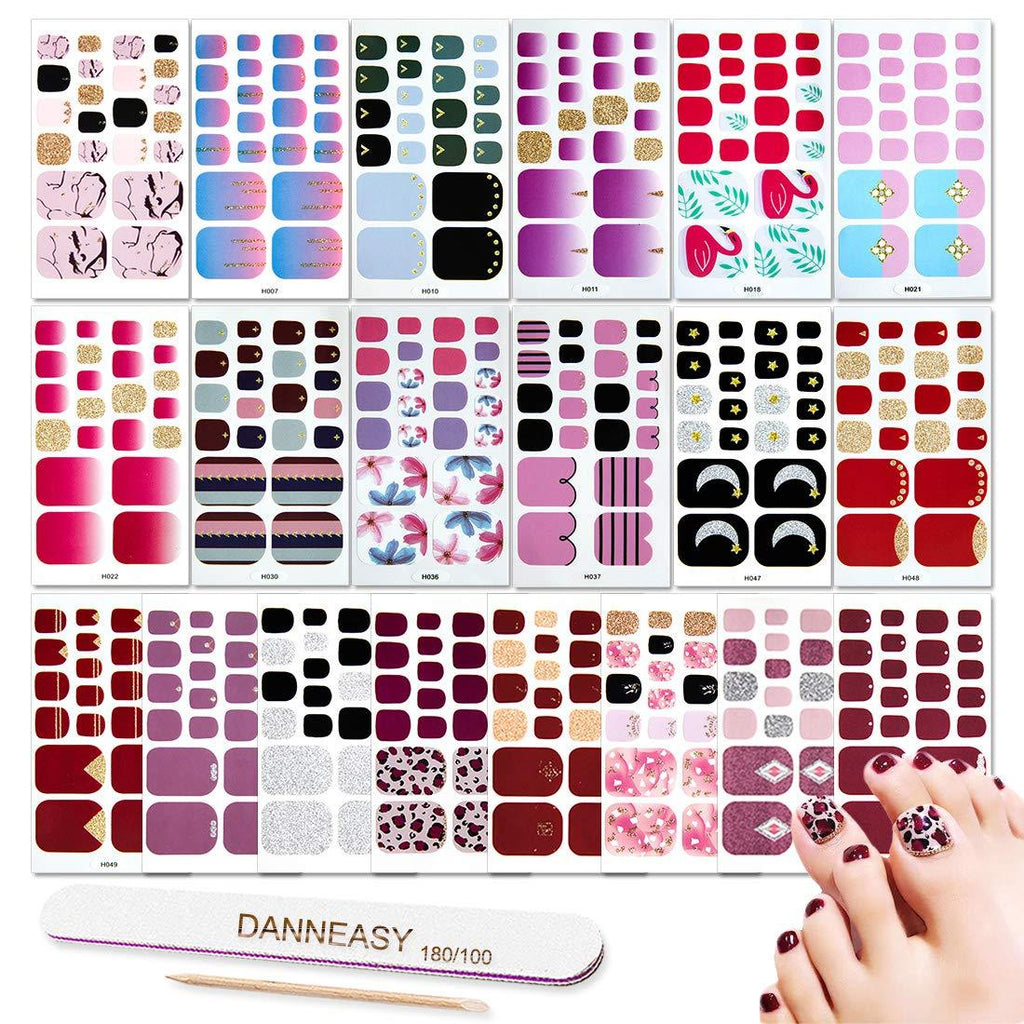 DANNEASY 20 Sheets Adhesive Toe Nail Polish Wraps Strips Decals Gradient Nail Art Stickers Tips Manicure Kit 1Pc Nail File + Wood Cuticle Stick kit 2 - BeesActive Australia