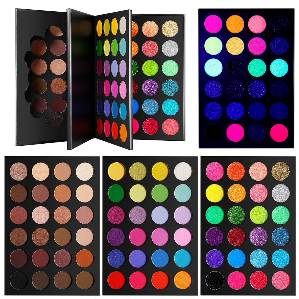 Makeup Palette Eyeshadow Ultra Pigmented, Afflano 3 in1 Professional Large Eye Shadow Pallet 72 Color,Matte Shimmer Natural Nude Earth+ Colorful Rainbow Bright Eye Tone+ Pressed Glitter Glow In Dark - BeesActive Australia