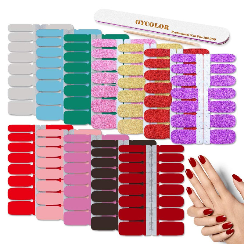 DANNEASY 12 Sheets Solid Color Nail Polish Stickers Strips Adhesive Nail Art Decals Wraps Manicure Accessories 1Pc Nail File + Wood Cuticle Stick kit 1 - BeesActive Australia