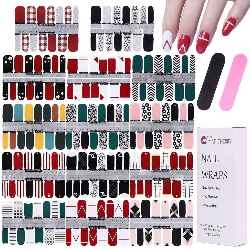 Madcherry Nail Stickers, 14 Sheets Nail Wraps Self Adhesive Nail Decals, Nail Polish Strips with Nail File, Long Lasting Upgrade Nail Polish Stickers & Nail Art Stickers Designs for Adults Women Girls - BeesActive Australia