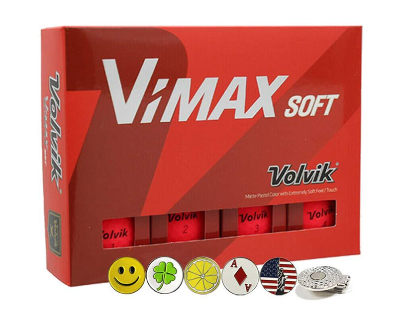 Volvik VIMAX Soft High Visibility Colors in Matte Finish Featuring Superior Distance Golf Balls with Gift Set Bundle 1 Dozen (12 Balls) 5 Ball Markers, 1 Magnet Hat Clip Red - BeesActive Australia