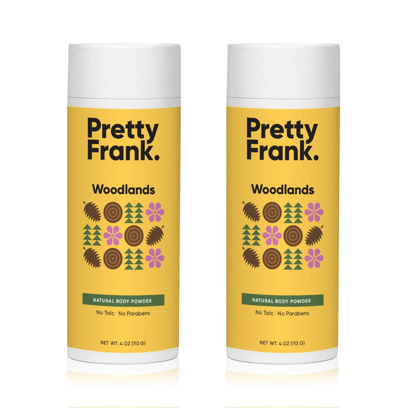 Pretty Frank Body Powder - Talc Free Body Powder for Women and Men to Help Combat Wetness with Non-Aluminum Baking Soda, Kaolin Clay Powder, Cocoa Butter and Organic Essential Oils - Woodlands 2pk 4 Ounce (Pack of 2) - BeesActive Australia