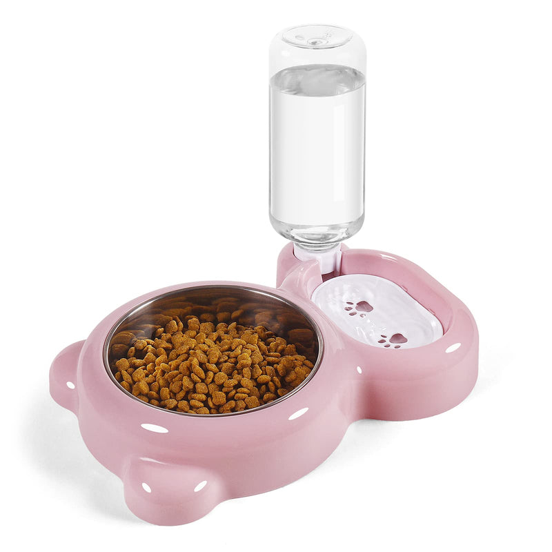 Azwraith Double Dog Cat Bowls, Pet Water and Food Bowl Set with Automatic Water Dispenser Bottle Detachable Stainless Steel Bowl for Small Dogs and Cats Kitten Puppy Rabbit Bunny pink - BeesActive Australia