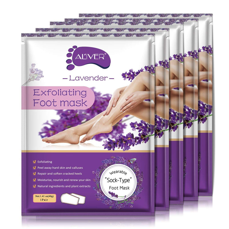 Foot Peel Mask -5 pack, Exfoliate Dead Skin & Calluses,Cracked Heels,Natural Moisturizing for Rough Heels, Baby Soft Smooth Touch Feet-Men &Women(Lavender) - BeesActive Australia