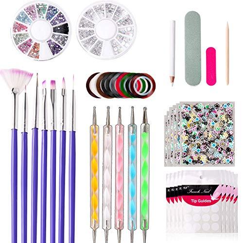 Nail Art Tool Set,Nail Pen Designer,Nail Accessories Art Kit with French Nail Art Stickers, 3D Nail Art Stickers,Nail glitter rhinestones,for Nail Art/Body Glitter/Cosmetic Face/Hair - BeesActive Australia