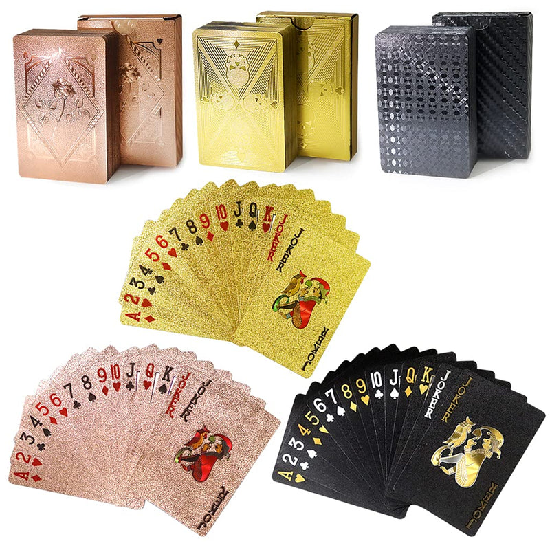 3 Decks Waterproof Playing Cards Plastic Deck of Playing Poker Cards Cool Black Rose Gold Playing Cards Themed Standard Playing Cards Waterproof Poker Cards Game Luxury Unique Playing Cards for Adults 3 Decks Playing Cards - BeesActive Australia