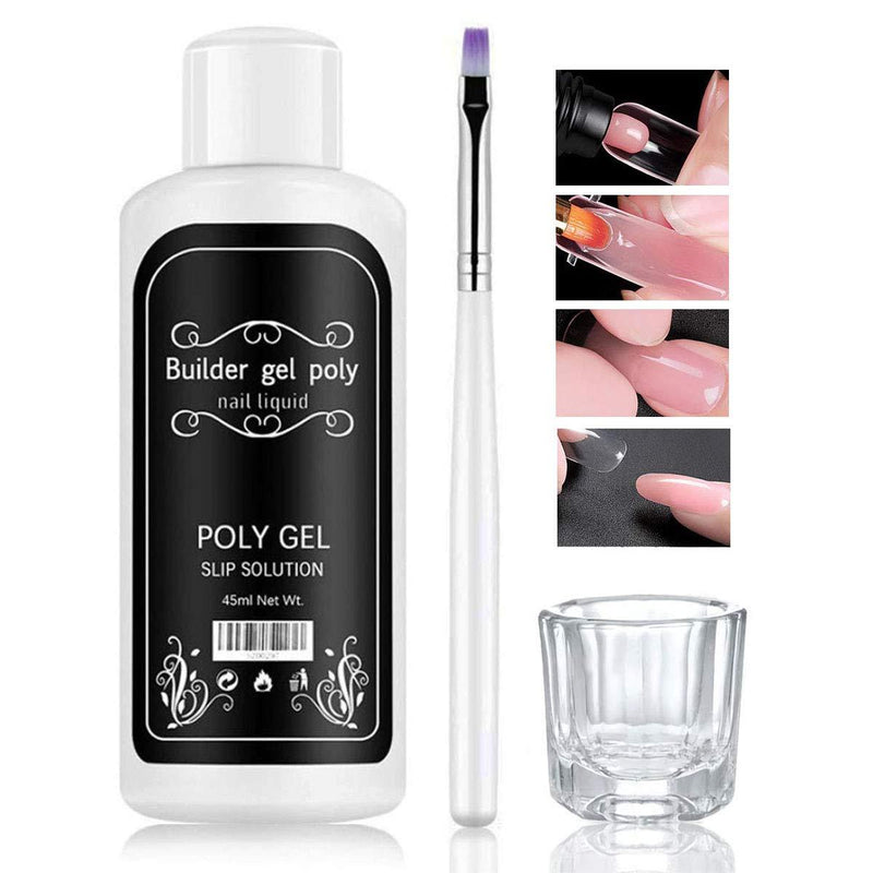 Slip Solution Poly Nail Gel, Quick Poly Slip Solution Gel Nail Extension Gel Liquid Solution, Nail Gel Builder Liquid for Nail Art DIY Nail, Contains a Brush and a Cup - 45ml white - BeesActive Australia