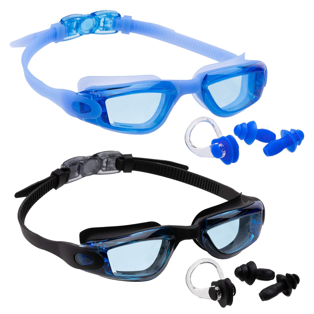 SLOOSH Kids Swim Goggles (2 Pack), Swimming Goggles No Leaking Wide View Anti-Fog Anti-UV for Boys & Girls Teens Black & Light Blue - BeesActive Australia