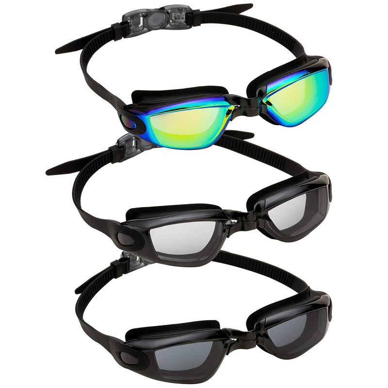 3 Pack Swim Goggles, Swimming Goggles for Adult Men Women Teens Youth Aqua, Black, Dark Black - BeesActive Australia