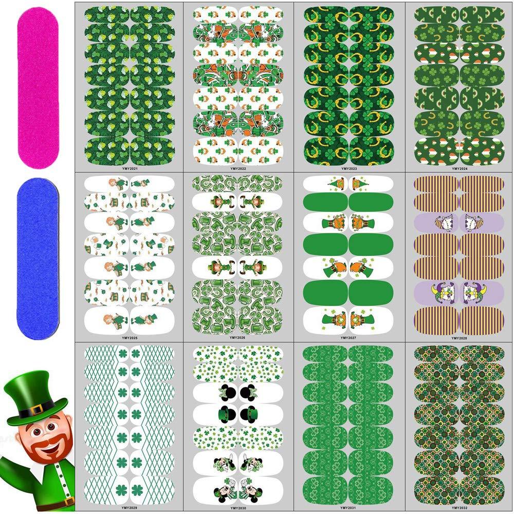 Macute St. Patrick’s Day Nail Polish Stickers 12 Sheets Full Wrap Nail Polish Strips Self Adhesive Full Cover Nail Art Stickers Decals with Nail File for Women St. Patrick’s Day DIY Nail Decorations - BeesActive Australia