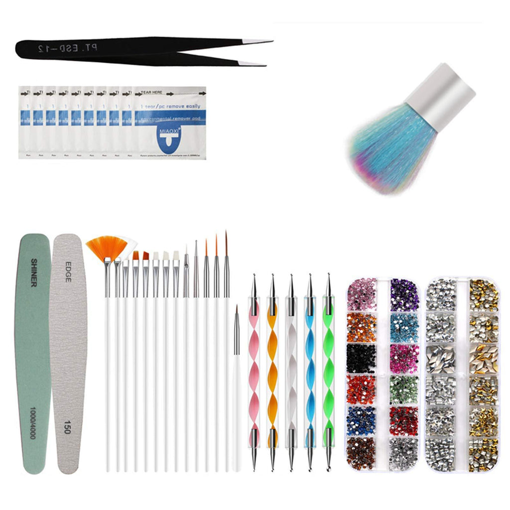 Nail Art Tool with 15pcs Nail Painting Brushes,Nail Art Rhinestones,Dotting Tool,Tweezers,remover brush, Nail buffing block and Nail files,Manicure Tape, Remove Pads for Nails - BeesActive Australia