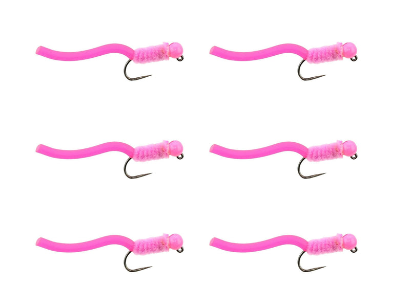 Wild Water Fly Fishing Tungsten Bead Head Pink Squirmy Worm, Size 12, Qty. 6 - BeesActive Australia