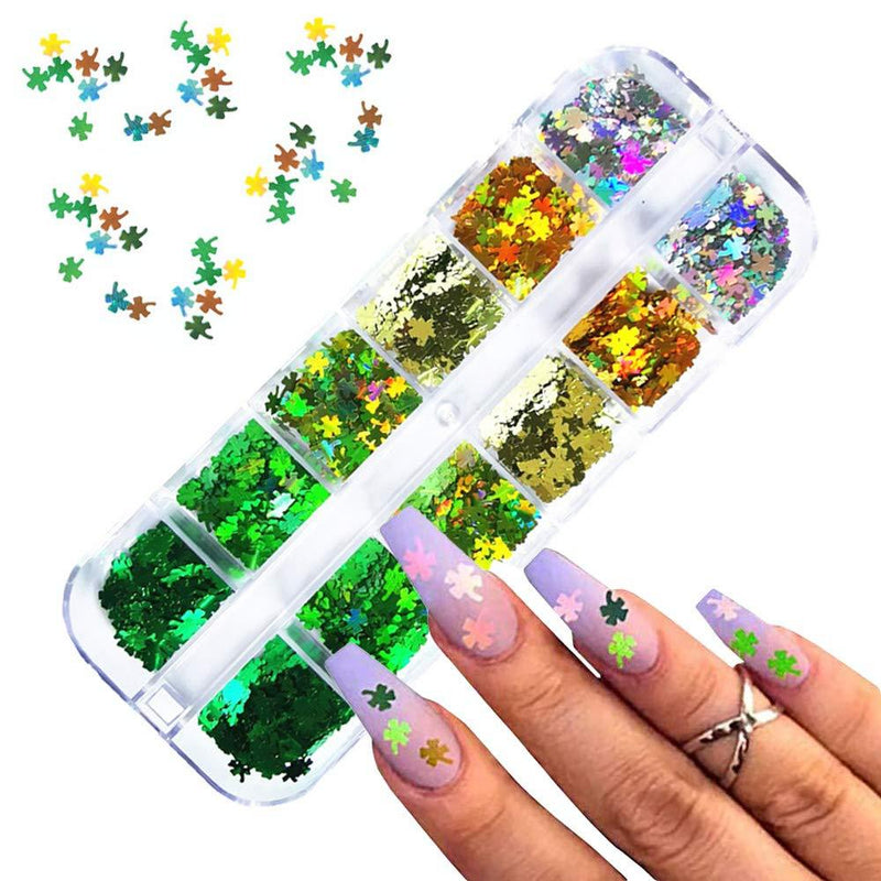 St. Patrick’s Day Nail Art Glitter Sequins 12 Grids St Patricks Nail Art Glitters 3D Shamrock Nail Confetti St. Patrick’s Day Decorations Nail Stickers Decals Clovers Nail Art Flakes for Women Girls - BeesActive Australia
