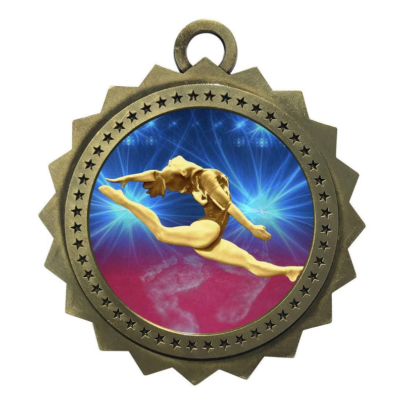 Express Medals Large 3 Inch Female Gymnastics Gold Medal with Neck Ribbon Award Trophy Plaque Gift Prize - BeesActive Australia