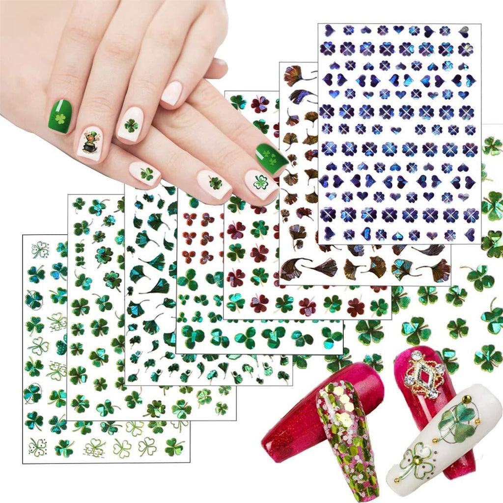 Shamrock Nail Art Sticker Decals 7Sheets St. Patrick's Day Clover Nail Decals 3D Self-Adhesive Shamrock Nail Art Supplies for Women Nail Decorations DIY Nail Accessories Manicure Designs Tips - BeesActive Australia