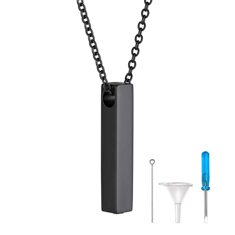 FindChic Personalized Urn Necklaces for Ashes Vertical Bar/Moon Cat/Sand Clock/Dog Claw Pendant Stainless Steel/18K Gold Plated/Black Waterproof Keepsake Cremation Jewelry with Funnel, with Gift Box 1. vertical bar (black) not customized - BeesActive Australia