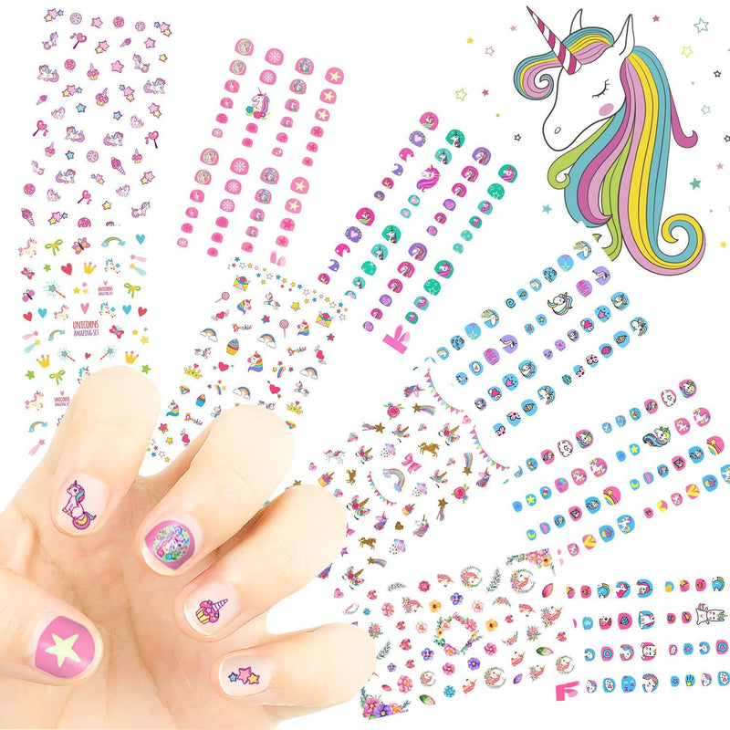 Unicorn Kids Nail Art Stickers Decals for Little Girls, 500+ Cute Rainbow Heart Stars Princess Aniuvot Nail Wrap Decoration Self Adhesive Finger Toe Tip Stickers Birthday Party Favor Gift Unicorn - BeesActive Australia