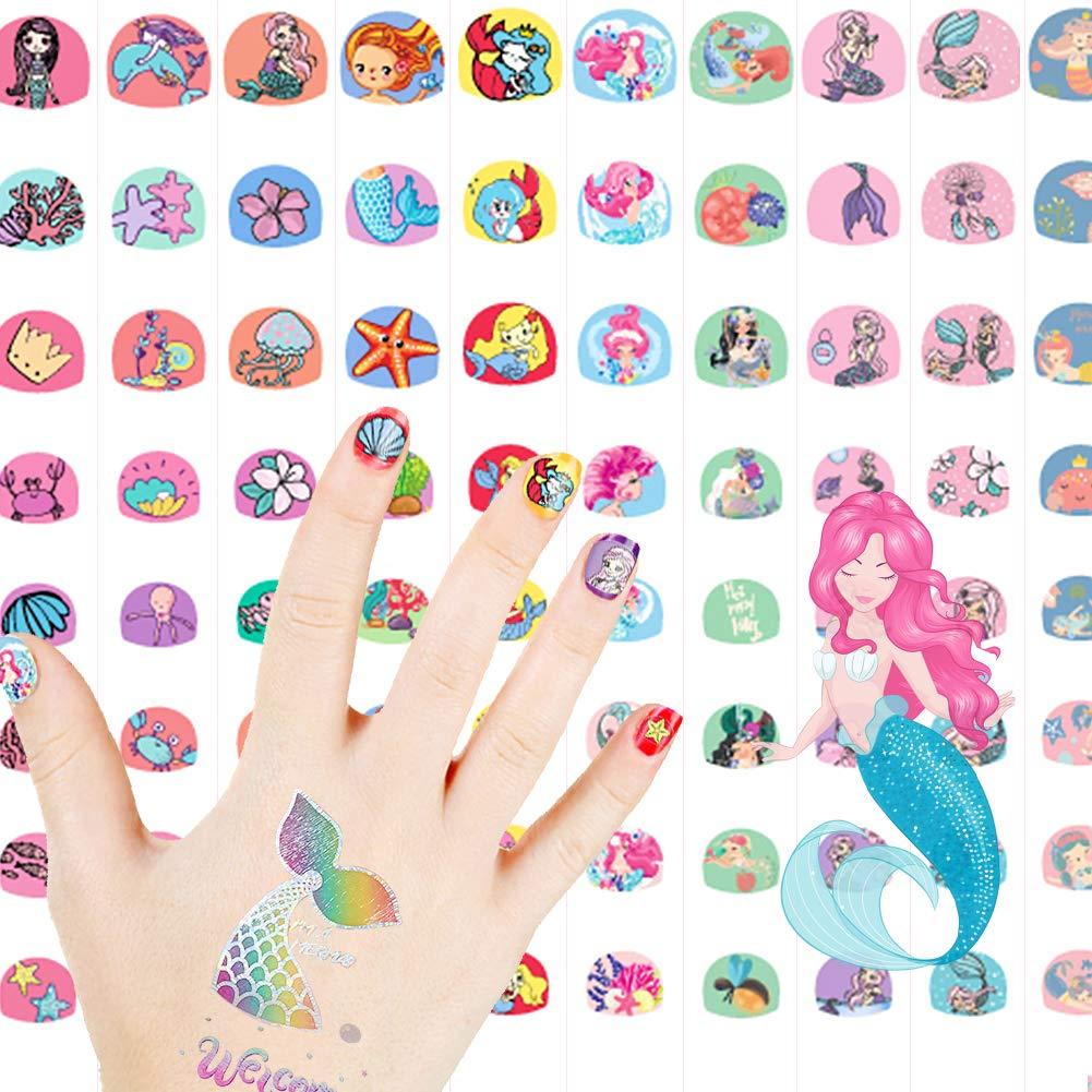 Mermaid Kids Nail Art Stickers Decals for Little Girls, 200+ Aniuvot Children Mermaid Princess Nail Wraps Tips for Fingernail Toenail Acrylic Nail Decoration Birthday Party Favors - BeesActive Australia